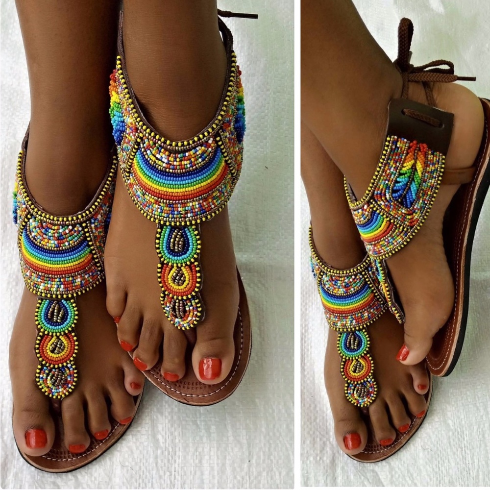 African Handmade Gladiator Beaded Leather Sandals